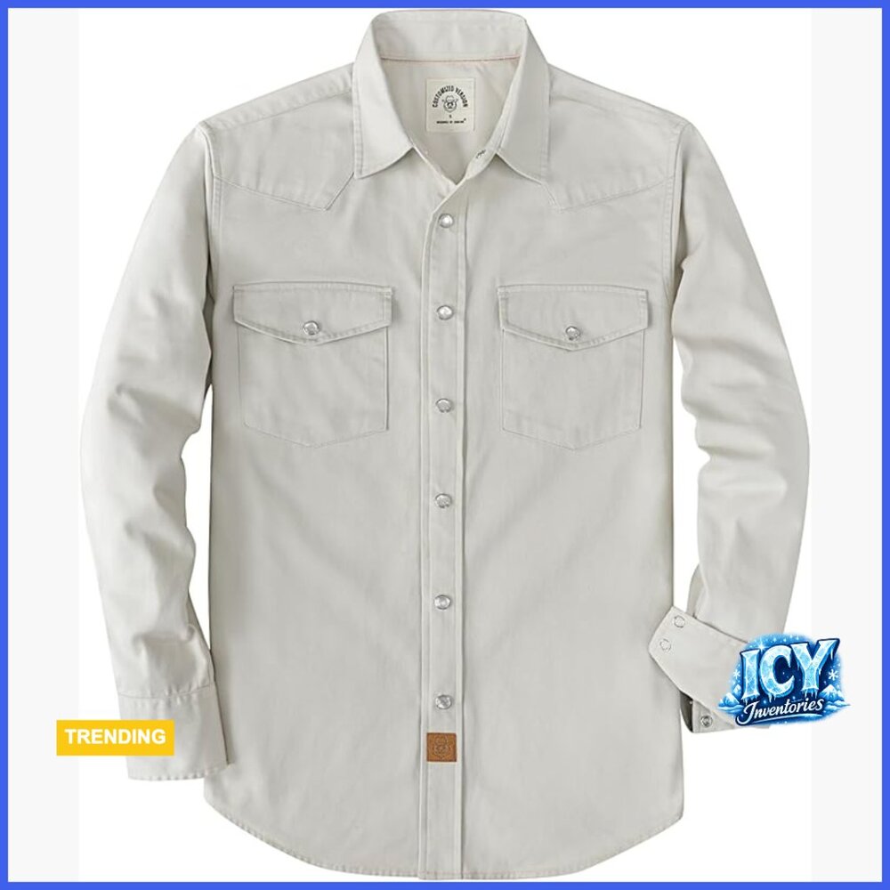 Long Sleeve Pearl Snap Western Shirt Men's Button Down with Pockets